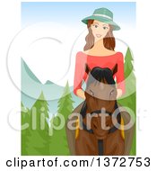 Poster, Art Print Of Brunette White Woman Riding A Horse In The Woods
