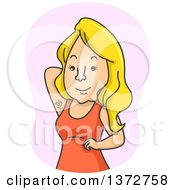 Poster, Art Print Of Cartoon Blond White Woman Showing Her Hairy Armpits