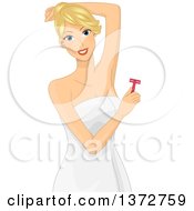 Blond White Woman Shaving Her Arm Pits