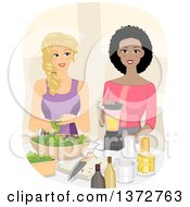 Happy White And Black Women Making Smoothies