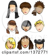 Poster, Art Print Of Female Faces With Different Hairstyles