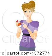 Clipart Of A Blond White Woman Reading A Medicine Label Royalty Free Vector Illustration
