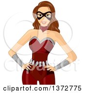 Clipart Of A Brunette White Female Super Hero Wearing A Mask Royalty Free Vector Illustration