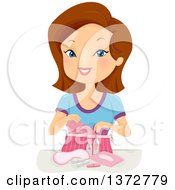 Poster, Art Print Of Brunette White Teen Girl With A Bag Of Beauty Accessories