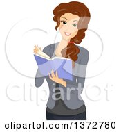 Clipart Of A Brunette White Business Woman Reading A Book Royalty Free Vector Illustration