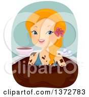 Clipart Of A Red Haired White Woman Soaking In A Chocolate Bath Royalty Free Vector Illustration