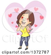Clipart Of A Brunette White Woman Being Struck With Arrows Over A Love Heart Royalty Free Vector Illustration