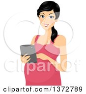 Clipart Of A Happy Pregnant Woman Using A Tablet Computer Royalty Free Vector Illustration