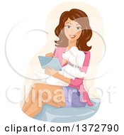 Clipart Of A Brunette White Woman Sitting With A Dog In Her Lap And Using A Laptop Computer Royalty Free Vector Illustration