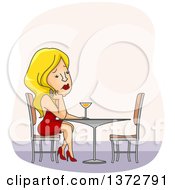 Clipart Of A Sad Blond White Woman Sitting Alone At A Table Royalty Free Vector Illustration