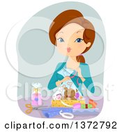 Poster, Art Print Of Brunette White Woman Making A Gift Basket