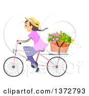 Poster, Art Print Of Woman Riding A Bicycle With Flowers In A Basket