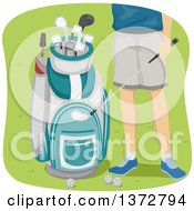 Poster, Art Print Of Man Shown From The Hips Down Standing By A Golf Bag