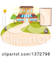 Poster, Art Print Of Restaurant Exterior With A Blank Sign And Path