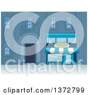 Clipart Of A Blue City Building With An Awning Royalty Free Vector Illustration by BNP Design Studio
