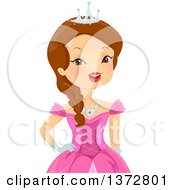 Clipart Of A Brunette White Girl In A Princess Dress Royalty Free Vector Illustration by BNP Design Studio