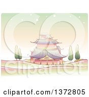 Clipart Of A Landscape With A Chinese Temple Royalty Free Vector Illustration