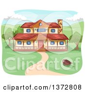 Clipart Of A Path Leading To A Two Story Rural House Royalty Free Vector Illustration