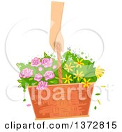 Poster, Art Print Of Caucasian Hand Carrying A Basket Of Flowers