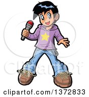 Poster, Art Print Of Manga Boy Pop Star Singer Holding A Microphone