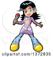 Clipart Of A Manga Girl Pop Star Singer Holding A Microphone Royalty Free Vector Illustration