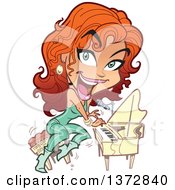 Clipart Of A Red Haired White Female Musician Playing A Piano Royalty Free Vector Illustration by Clip Art Mascots