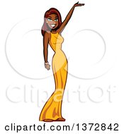 Clipart Of A Beautiful Black Female TV Show Hostess Presenting Royalty Free Vector Illustration