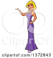 Clipart Of A Blond White Female TV Show Hostess Presenting Royalty Free Vector Illustration