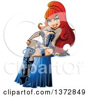 Clipart Of A Sexy Red Haired White Witch Pinup Woman Royalty Free Vector Illustration