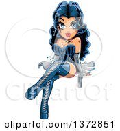 Clipart Of A Sexy Gothic Pinup Woman Sitting With Her Legs Crossed Royalty Free Vector Illustration by Clip Art Mascots #COLLC1372851-0189