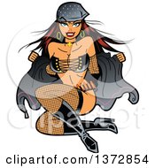 Poster, Art Print Of Sexy Biker Girl Pinup Woman Taking Off A Jacket