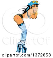 Clipart Of A Sexy Biker Chick Pinup Woman Bending Over Royalty Free Vector Illustration by Clip Art Mascots