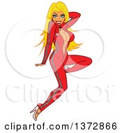 Poster, Art Print Of Sexy Blond White Pinup Woman In A Auto Racing Body Suit