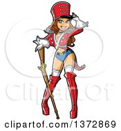 Clipart Of A Sexy Brunette White Toy Soldier Pinup Woman Royalty Free Vector Illustration
