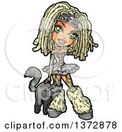 Blond Gothic White Girl With Dreadlocks Furry Boots And A Cat