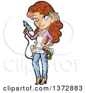 Clipart Of A Brunette White Female Crafty Woman Holding A Glue Gun Royalty Free Vector Illustration by Clip Art Mascots