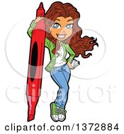 Poster, Art Print Of Brunette White Crafty Woman With A Giant Marker