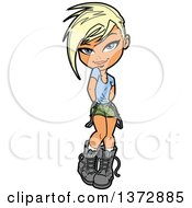Clipart Of A Blond White Shy Tom Boy Girl Royalty Free Vector Illustration