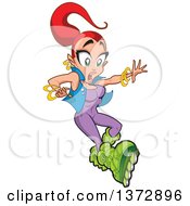 Poster, Art Print Of Shocked Red Haired White Woman Roller Blading