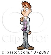 Clipart Of A Brunette White Computer Nerd Guy Eating A Cookie Royalty Free Vector Illustration
