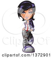 Clipart Of A White Punk Rock Girl Leaning Back Against A Wall Royalty Free Vector Illustration
