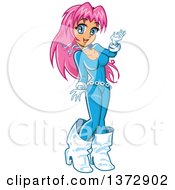 Clipart Of A Pink Haired White Manga Girl In A Blue Suit Royalty Free Vector Illustration by Clip Art Mascots
