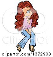 Clipart Of A Prety Brunette White Woman Being Shy Royalty Free Vector Illustration