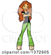 Red Haired White Woman Standing With Folded Arms