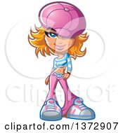 Clipart Of A Stylish Blond White Urban Girl Wearing A Pink Hat Royalty Free Vector Illustration by Clip Art Mascots