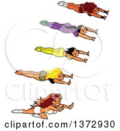 Clipart Of Female Super Heroes Flying Royalty Free Vector Illustration