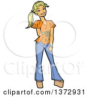 Clipart Of A Young Blond White Woman Smiling And Posing Royalty Free Vector Illustration