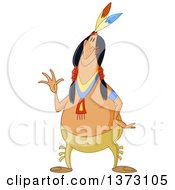 Clipart Of A Happy Native American Indian Man Waving Royalty Free Vector Illustration