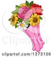 Clipart Of A Bouquet Of Daisies And Roses Royalty Free Vector Illustration by yayayoyo