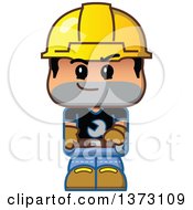 Poster, Art Print Of Male Construction Worker Wearing A Hardhat And Holding A Wrench